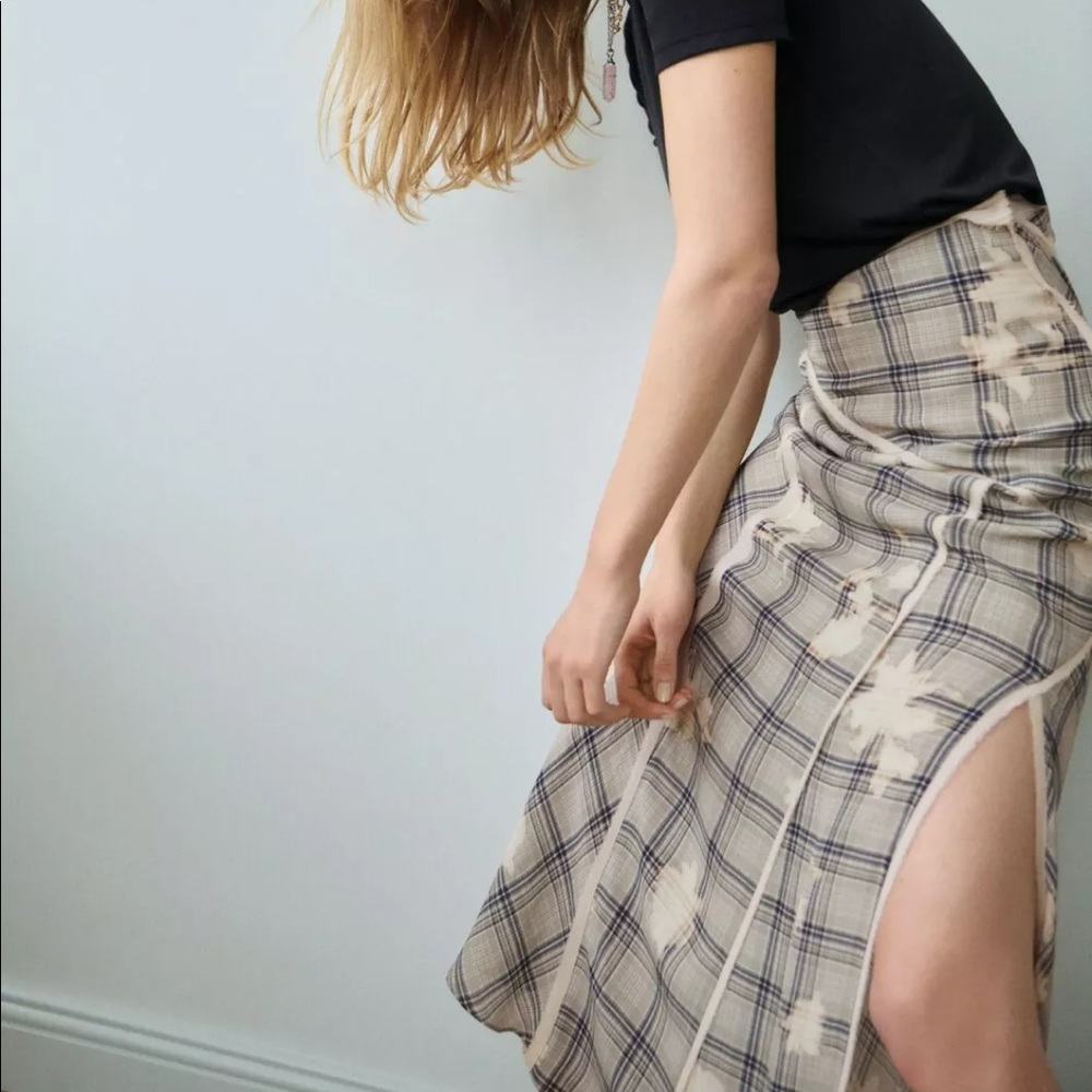 Zara LIMITED EDITION PLAID FLORAL PRINT LONG SKIRT